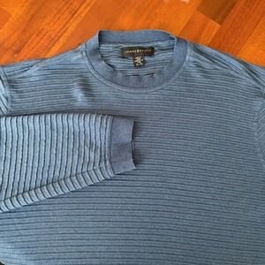Jhane Barnes Blue Mens Long Sleeve Silk Blend Textured Crew Neck Shirt XL